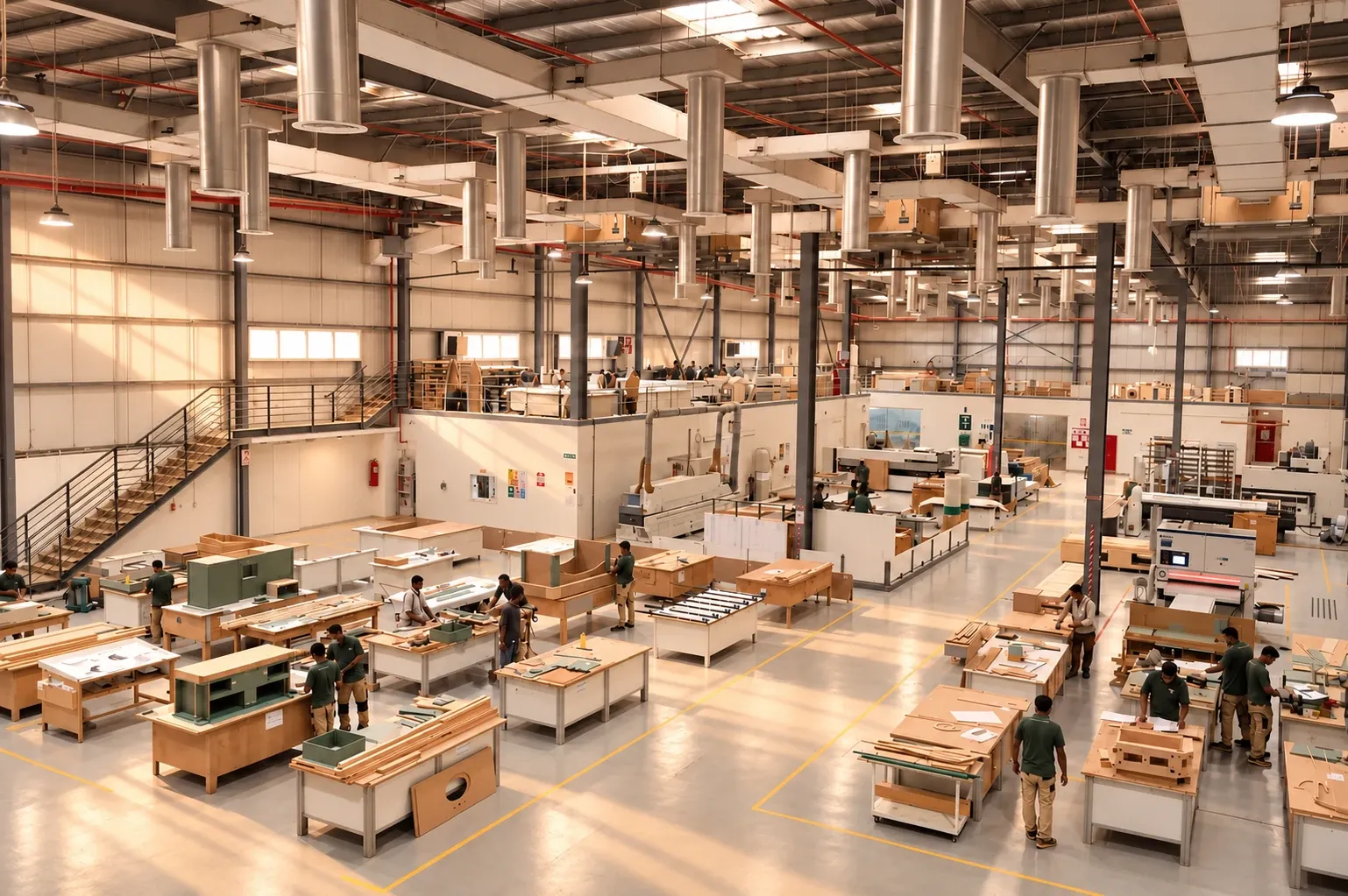 The SYI production floor in Dubai, with joinery benches and machining bays under one roof